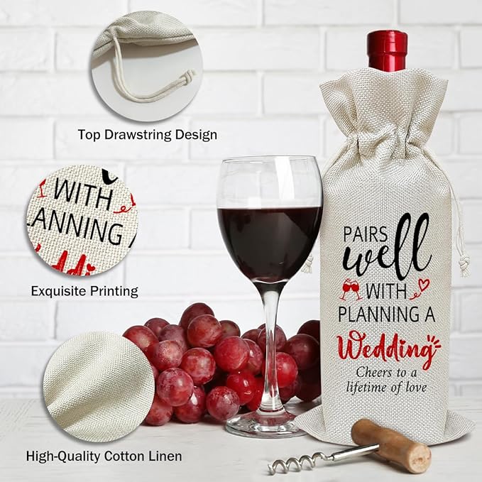 Engagement Wine Bag, Engagement Gift for Couples Friends Coworkers Sister Bestie, Bridal Shower Wine Gift Bag, Party Favor Wine Champagne Gift Bag With Drawstring -20