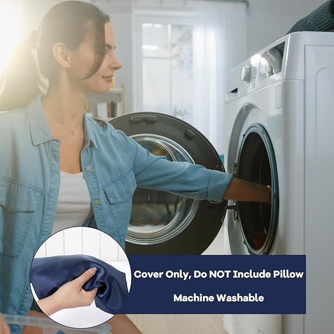 HOMBYS Satin Bed Wedge Pillow Cover Silky & Smooth Wedge Pillowcase 1 Pack 24x24x10, Soft & Breathable, Removable & Machine Washable-Zipper Design (Pillow Not Include),Navy Blue