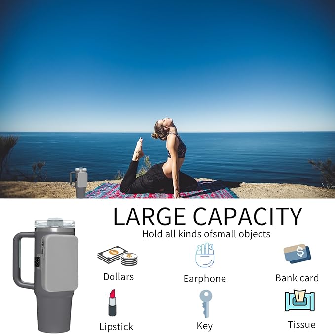 Silicone Water Bottle Pouch for Stanley, Tumbler Carrier with Zipper Pocket for Stanley 30oz/40oz & IceFlow 20/30oz, Gym Tumbler Accessories for Men Women