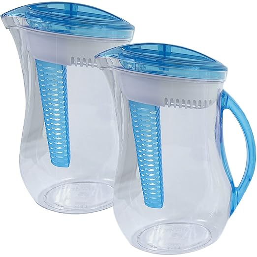 Cool Gear 2 Pack 10 Cup Infuser Filter Pitcher Natural Water Filtration System Plus Fruit Tea Flavor Infusion Reusable Dispenser