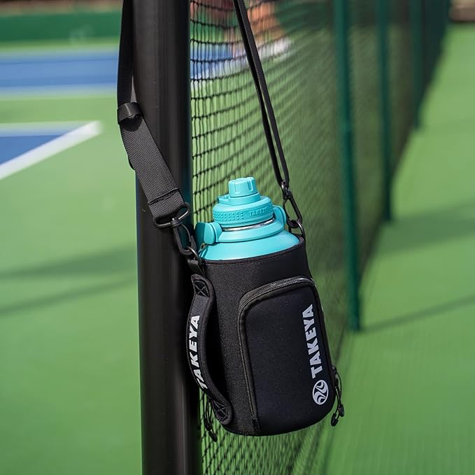 Takeya Hydrotex Easy Grip Bottle Sling, Water Bottle Carrier With Strap and Pockets, Fits 64 oz Bottles, Great for Pickleball and Tennis Courts