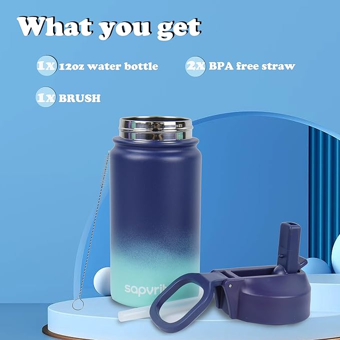 Kids Water Bottle, 16OZ Water Bottles Kids with Straw, Stainless Steel Vacuum Double Wall Insulated cup, Kids Water Bottle for School, Gifts for Boys (GREEN YELLOW, 16OZ)