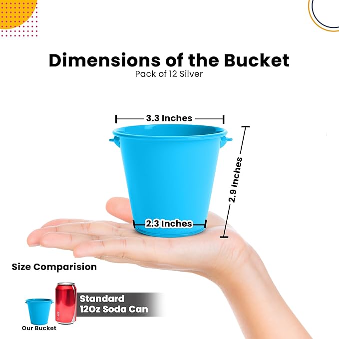 Mini Metal Buckets with Handle 12 Pcs – Galvanized Bucket Leak Proof & Rust Resistant 8 fl oz Capacity - Best for Party Décor, Organizing & Decorating Classrooms (Mini 3.3" Top, Multi)