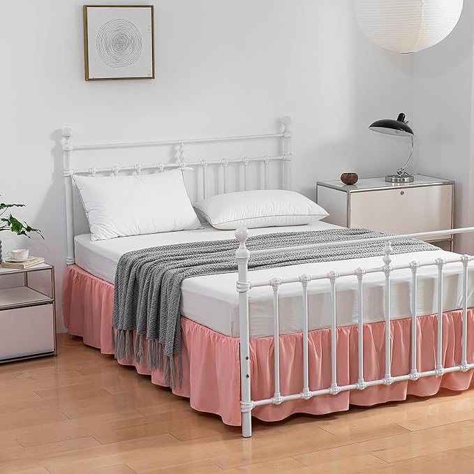 Bed Skirt Queen Size Ruffled Bed Skirt with Split Corners, 18 Inch Drop Dust Ruffle Bed Skirt with Platform, 18 Inch, Blush, Queen Size