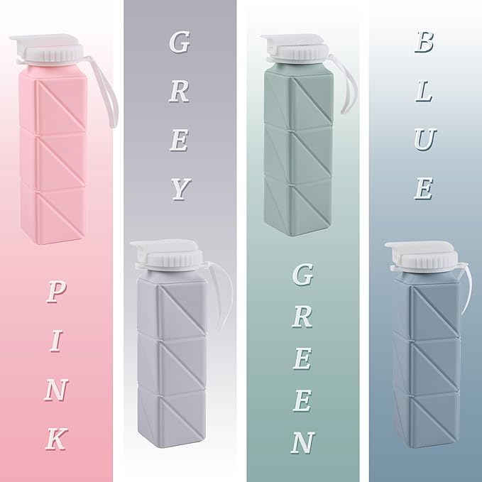 EOBTAIN Blue Collapsible Water Bottle with Straw 20oz Soft Foldable Water Bottles BPA Free and Food Grade Silicone Water Cup for Travel,Hiking,Gym.Portable Leak Proof and Reusable Sports Bottle.