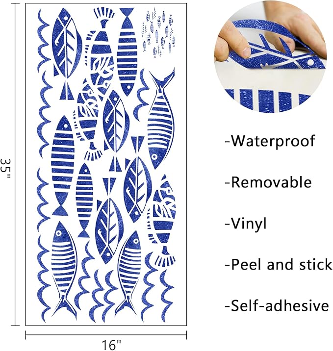 Mfault Under The Sea Blue Fish Wall Decals Stickers, Coastal Ocean Minimalist Nursery Decorations Kids Bedroom Art, Beach Nautical Neutral Toddlers Room Living Room Decor