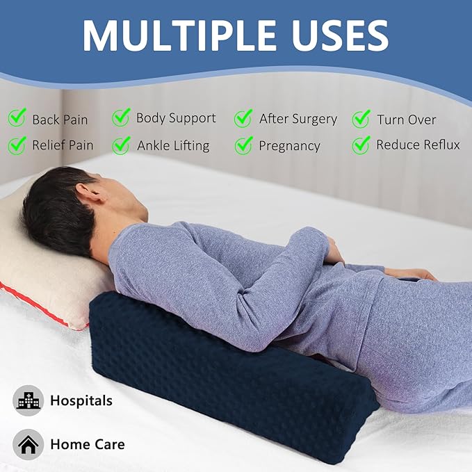 Wedge Pillow for Side Sleeping, Body Positioning Foam Wedge Pillow, Side Wedge Pillow for Sleeping Non-Slip Back Positioning Pillow for Bed Sore Wedge (Dark Blue)