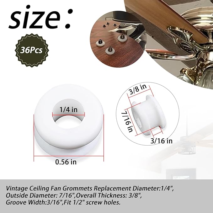 36PCS New Rubber Grommets In White Compatible With Hunter Vintage Discontinued Ceiling fans/Ceiling Fan Replacement Parts (36)