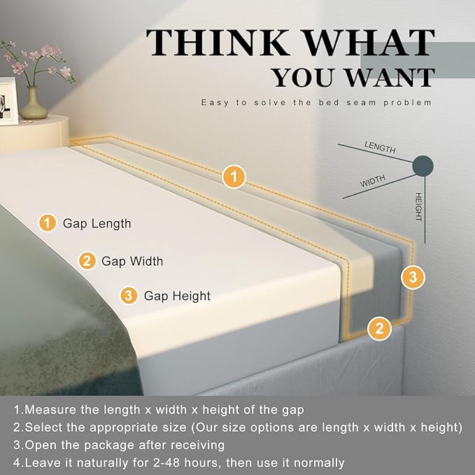 Mattress Extender, Bed Gap/Space Filler, Headboard Pillow Between Headboard and Mattress or Wall, High-Density Foam with Removable Cover（Light Grey-Cal King-72 * 6 * 8in）