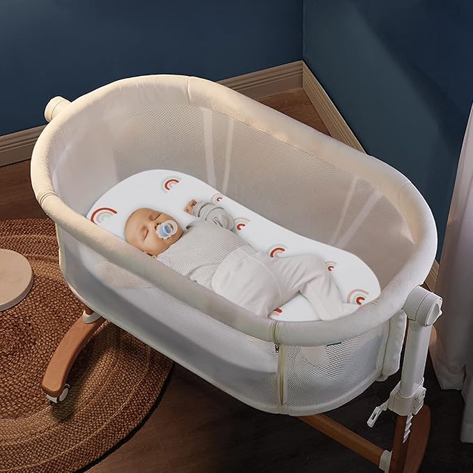 Bassinet Sheets for Baby Girl Boy 2 Pack Bassinet Sheet Fitted Boho Cradle Sheets for Oval Rectangle and Hourglass Bassinet Mattress, Rainbow