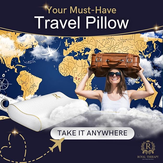 Royal Therapy Travel Memory Foam Pillow, Camping Pillow, Cervical Pillow for Neck Pain, Contour Pillow, Pillow for Neck and Shoulder Pain, Neck Pain Pillow