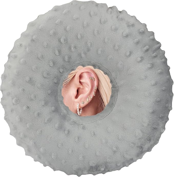 Ear Hole Piercing Pillows for Ear Pain Side Sleeping CNH Pillow Pressure Sore Pain Relief Ear Guard Protector Lifesaver Tinnitus Support Neck Head, Minky Dot Gray