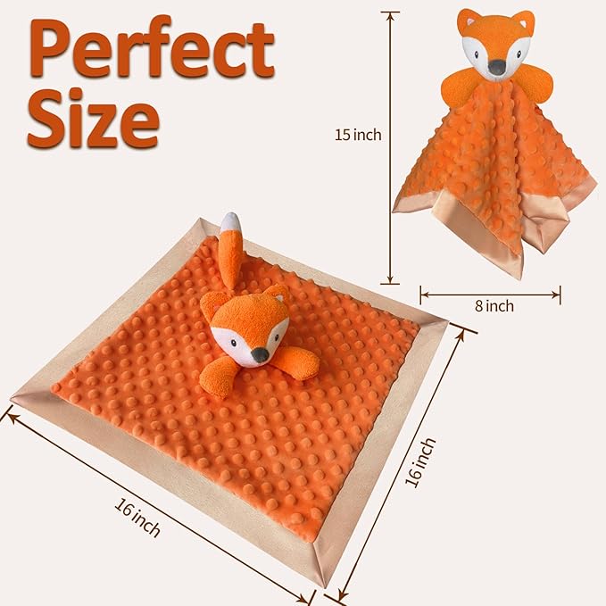 Fox Baby Security Blanket Loveys for Babies Girls, 16" Soft Baby Lovey Blanket, Baby Snuggle Stuffed Animals Blankie, Baby Girls Gifts for Infant and Toddler