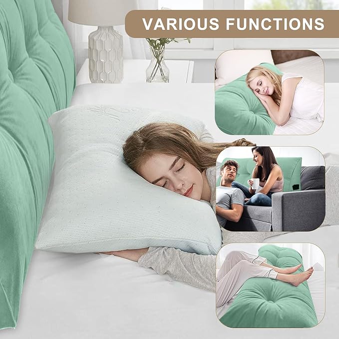 Large Triangular Headboard Pillows Long Backrest Positioning Support Bolster Cushion for Daybed Fluffy Quality Plush Body Wedge Pillow with Removable Cover(Light Green-Cal King-71x8x20 in)