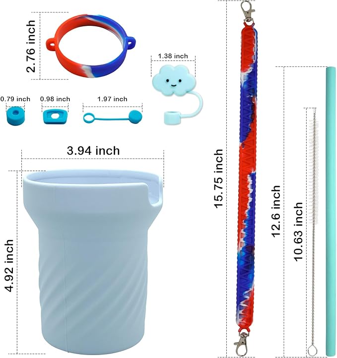 Accessories Set for Stanley 40oz including 6PCS Silicone Spill Proof Stopper 1PCS Straw Cover 1 PCS Siliconce Boot Sleevec 1 PCS Silicone Water Bottle Handle Strap 1PCS Straw & Cleaning Brush