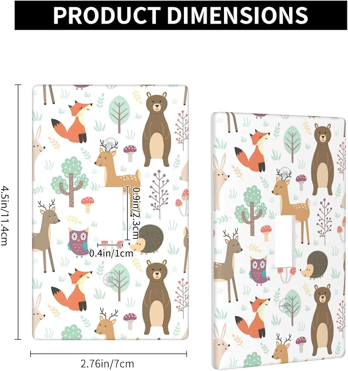 Cartoon Animal Deer Bear Fox Light Switch Cover Decorative Single Toggle Plastic Wall Plate Outlet Cover for Women Girls Bedroom Kitchen Living Room Decor 4.5 * 2.76