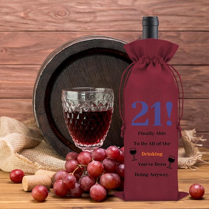 Sazuwu Funny 21st Birthday Gifts for Her Wine Bag 21 Year Old Birthday Gifts for Him Happy 21st Birthday Decorations Wine Bottle Storage Bag Born in 2003 Wine Accessories Gifts for Wine Lovers(Red)