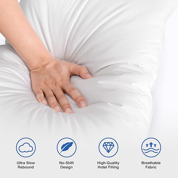 Goose Feather Bed Pillow for Sleeping - Hotel Down Pillows Queen Size Set of 1, Soft 600 Thread Count Cotton Cover, Fluffy Support Surround Fill Polyester for Back, Stomach, Side Sleepers