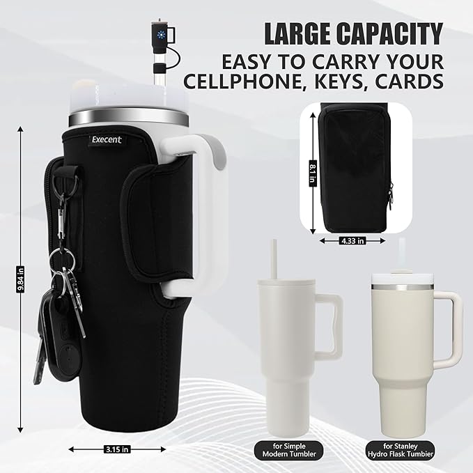 Water Bottle Carrier Bag for Stanley Cup Accessories, for Stanley Tumbler 40 Oz with Handle Holder Bag with Strap Neoprene Bollus with Straw, Straw Cover, Carabiner (Off White)