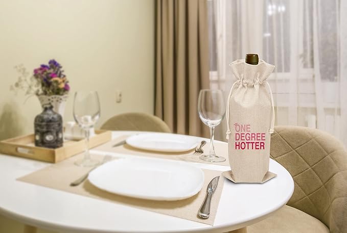 One Degree Hotter Graduation Wine Bag (1 Pack)- Graduation Gift For High School BA, BS, College Grad, Congrats Grad, Cotton linen Wine Gift Bag With Drawstring -A068