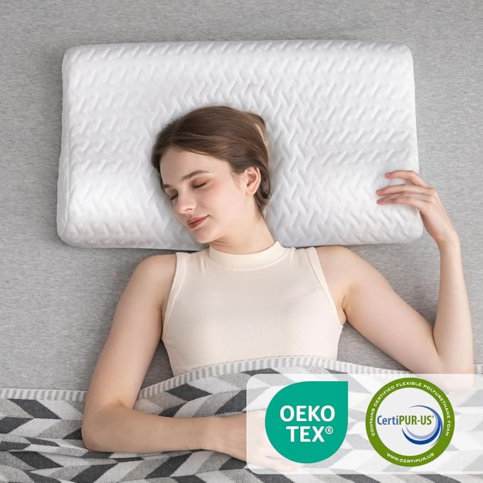 Memory Foam Contour Pillow, Cervical Adjustable Pillow, Sandwich Orthopedic Pillow for Neck Pain Relief, Ergonomic Memory Foam Neck Pillow for Side Sleepers, Queen Size