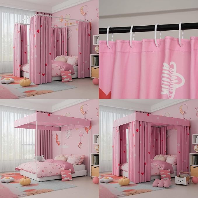 Love Canopy Bed Curtains - 4 Corner Post Bed Curtains Canopy King Bed Canopy Curtains for Children Girls Bedroom Decoration(Love, King)