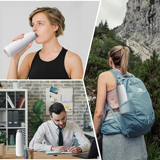 JOHNSMITH Hydrogen Water Bottle, Alkaline Water Bottle 15oz, Creates High pH Premium Water, Portable Insulated Stainless Steel Bottle Alpine Ore Filter Water Bottle for Sports, Outdoor, Office, White