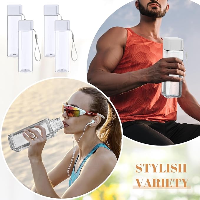 Mifoci 20 Pieces Water Bottle Bulk 17 oz Plastic Water Bottles Bulk Gym Sports Adults Reusable Large Water Bottles for Outdoor Fitness(White,Rectangle)