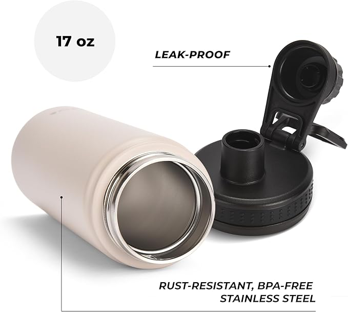 HYDRATE Insulated Stainless Steel Water Bottle - Large Reusable Flask with Leak-Proof Design and Convenient Handle - Double Vacuum Insulation for School, Work, or Adventure