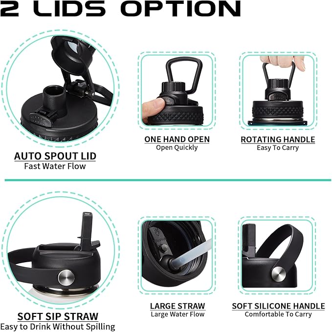 87/128 oz Insulated Water-Bottle with straw - Gallon Water Bottles with Phone Holder, Stainless Steel Water Jug with Strap & Auto Chug Lids, Gym Camping Sport Metal Flask w/Paracord Handle