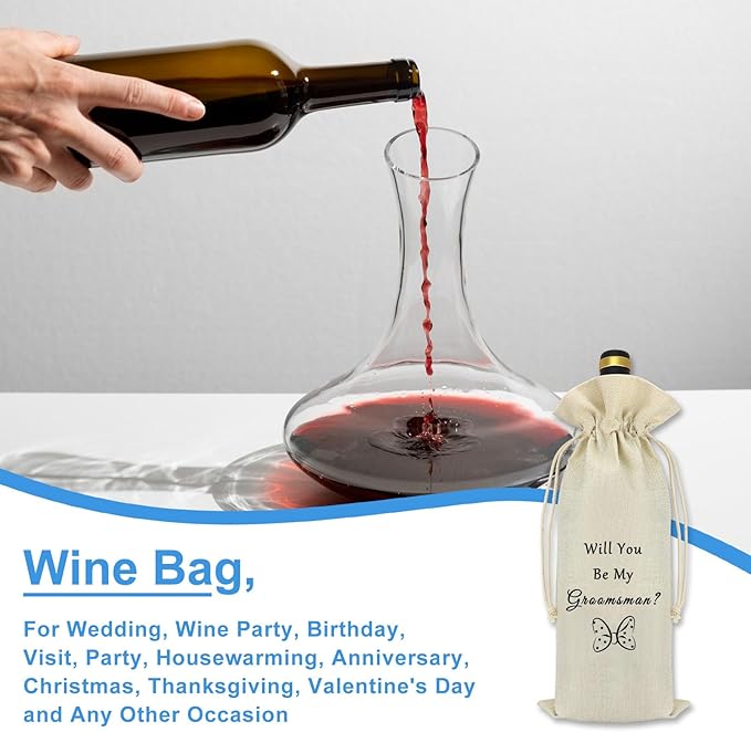 Groomsmen Proposal Gift Wine Bags Best Man Gifts Wedding Bachelor Party Gift for Groomsmen Best Man Friends from Groom Burlap Reusable Wine Gift Bags with Drawstrings Wine Bottle Bag