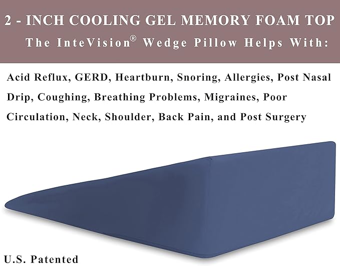 InteVision Extra Large Bed Wedge Pillow (33 x 30.5 x 7.5 inch) and Headrest Pillow in One Package - Help Relief from Acid Reflux, Post Surgery, Snoring - Egyptian Cotton Cover - 2 inch Memory Foam Top