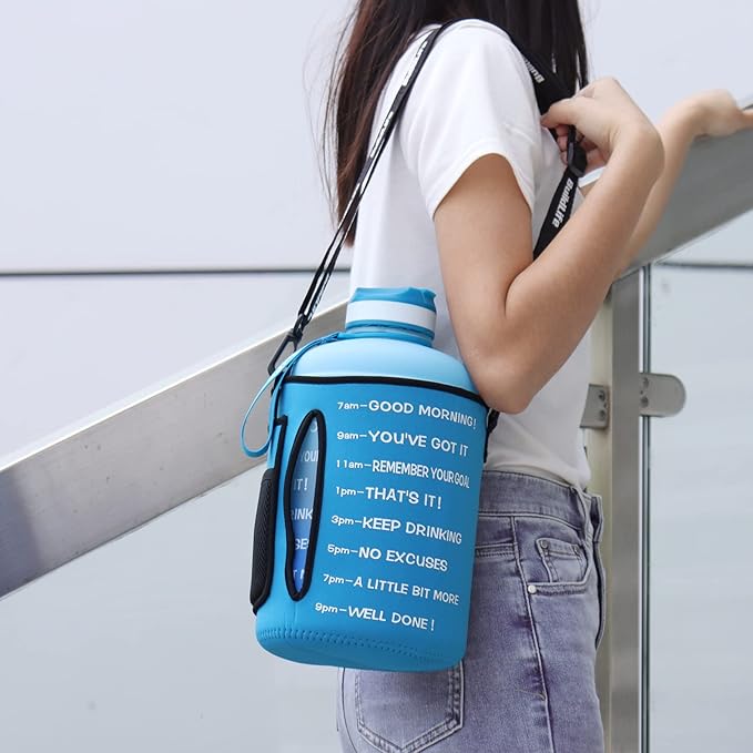 QuiFit Motivational Gallon Water Bottle - with Straw & Time Marker BPA Free Large Reusable Sport Water Jug with Handle for Fitness Outdoor Enthusiasts Leak-Proof