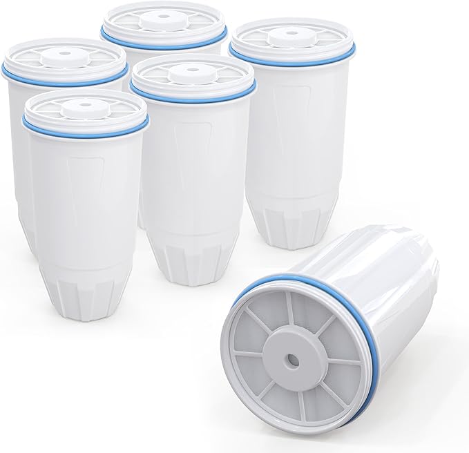 Water Filter Replacement Compatible with Zero Pitcher and Dispenser ZR-001 ZR-017 ZR-004 ZP-006 ZD-013 ZS-008, Multi-Stage Filter System, Reduce Lead, Chromium, and PFOA/PFOS, Pack of 6