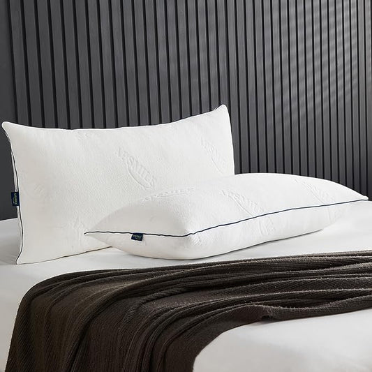 APSMILE Shredded Memory Foam Pillows Queen Size Set of 2, Adjustable Luxury Cooling Pillows for Neck Pain, Hotel Firm Bed Pillows for Sleeping, Essentials for Side/Back Sleeper (White,18"x28")