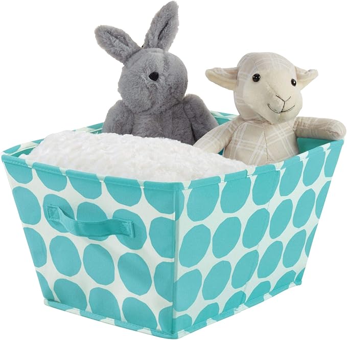 iDesign Dot Fabric Storage Bin, Angled Medium Basket Container with Dual Side Handles for Closet, Bedroom, Toys, Nursery - Teal