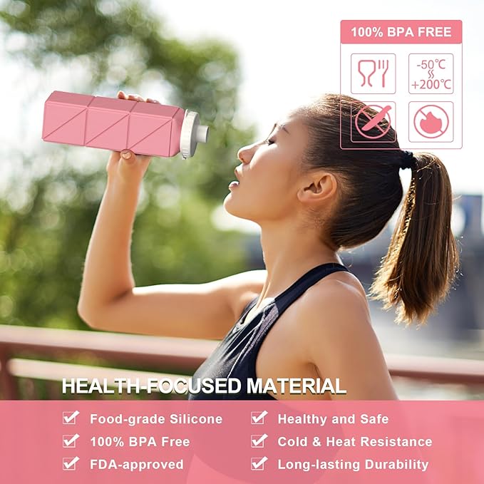 Collapsible Water Bottles, Silicone Foldable Portable Water Bottle 610ml, Lightweight Reusable Leakproof for Travel Camping Hiking Cycling Yoga Sports Outdoor