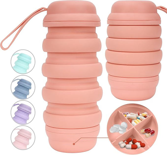 Collapsible Water Bottle 16 oz, Reusable Water Bottle, Travel Water Bottle, Pill Storage, On the Go, Outdoors, Lunch Bottle, BPA Free, Pill Storage. (Salmon)