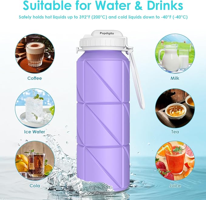690ML Collapsible Water Bottles Reusable Leak Proof Silicone Water Bottle BPA Free Durable Foldable Sports Bottles & straw 23oz Lightweight Bottle for Gym Hiking Biking Camping Travel Bottle