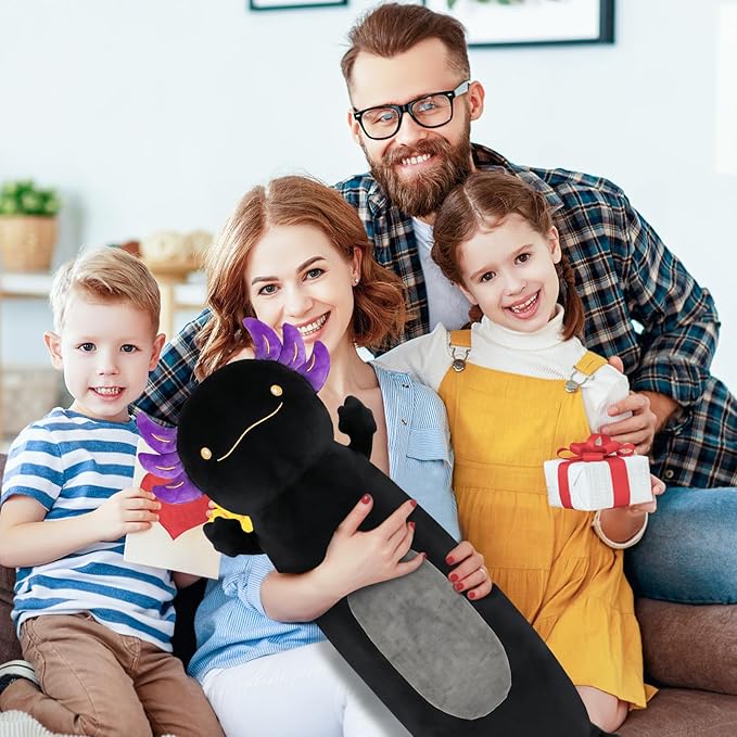 22 inch Black Axolotl Stuffed Animal, Cute Long Body Cuddle Pillow, Giant Axolotl Plushies Toy Gift for Kids, Boys Birthday