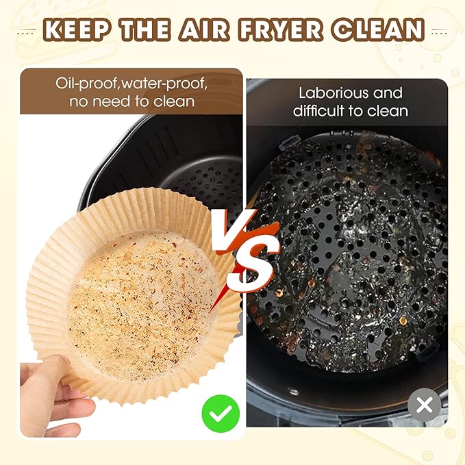 Air Fryer Disposable Paper Liners, 100 PCS Oil-proof, Water-proof, Non-stick Round Air Fryer Liners for Baking and Roasting