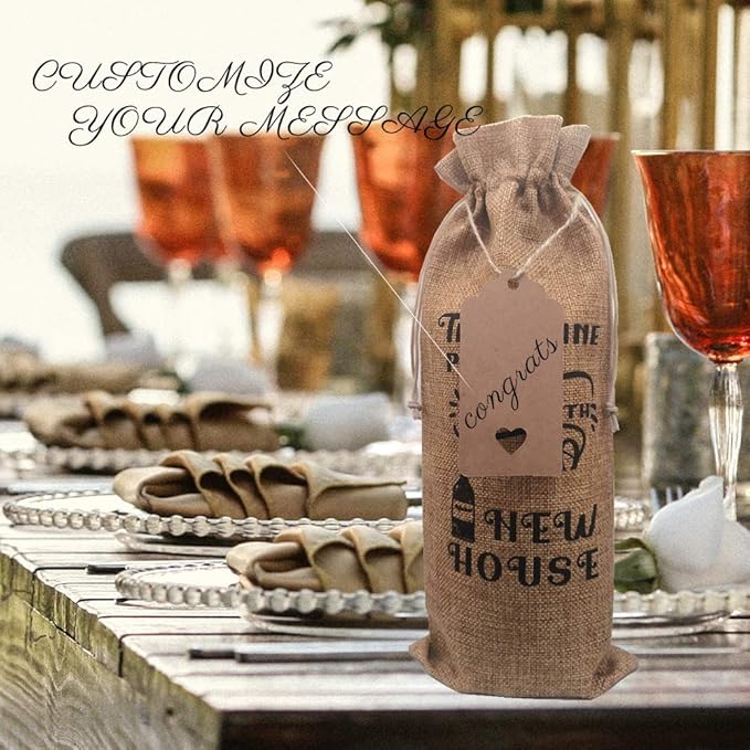 New House Gift Wine Bag, Closing Gifts for Buyers, Closing Gifts Real Estate for Clients, Burlap