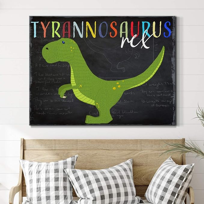 Renditions Gallery Canvas Animal Wall Art Modern Decorations Paintings Green Tyrannosaurus Rex Vibrant Dinosaur Canvas Wall Hanging Artwork for Kids Bedroom Nursery - 32"x48" LT33