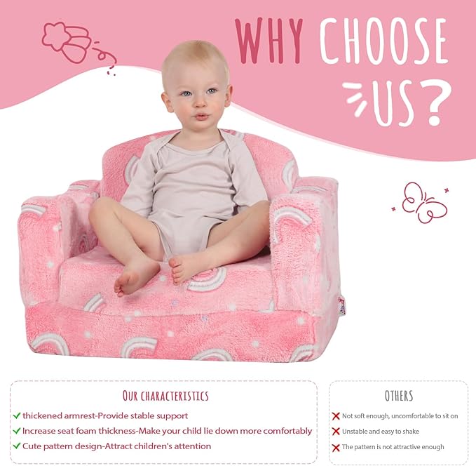 Thick Comfy Toddler Chair and Couch for Kids,2-in-1 Soft Plush Fold Out Sofa for Children,Convertible Couch to Lounger for Toddler