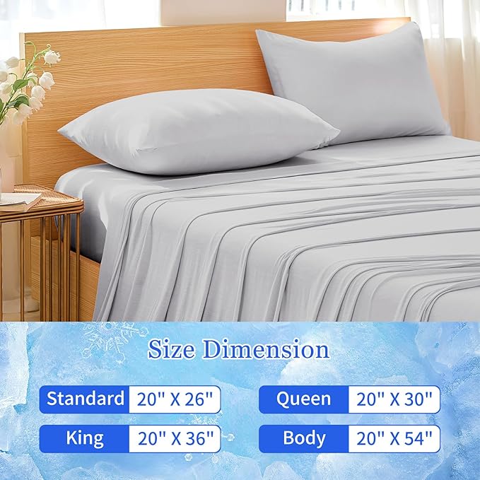 Cooling Pillow Cases for Hot Sleepers - Double Side Arc-Chill Q-Max>0.5 Cooling Fiber Cool Pillow Cases 2 Pack - Breathable Soft Cold Pillow Cases with Hidden Zipper (Light Grey, 20" x 30")