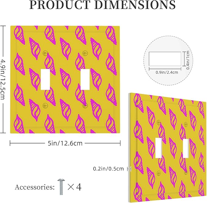 Beautiful Shell Multicolored Double Toggle Light Switch Covers 2 Gang Wall Plate Dual Decorative Switchplate Electrical Faceplate for Bathroom Country Kitchen Bedroom Decor, 4.9" x 5"