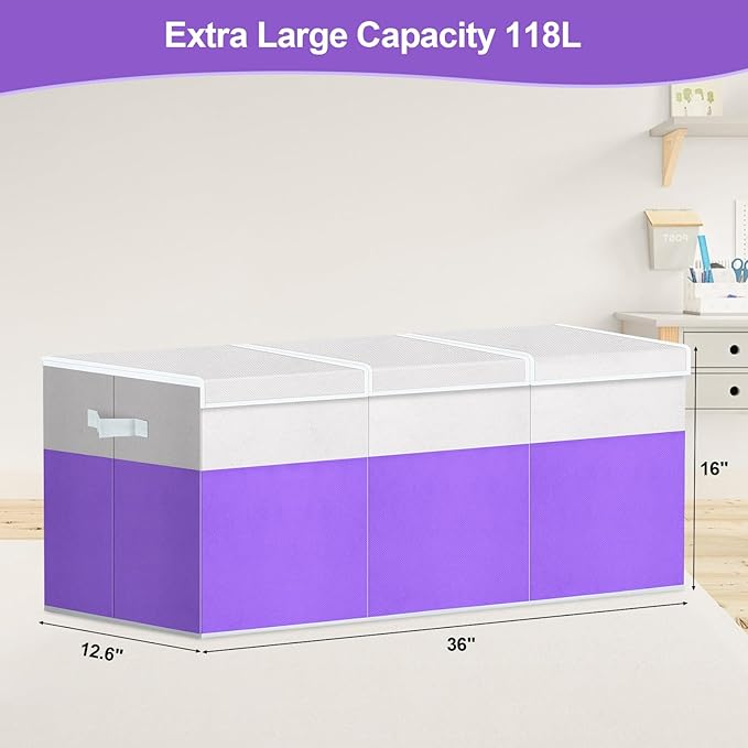 Kids Toy Box, Extra Large Toy Chest for Boy and Girl, 118L Toy Storage Organizer Stuffed Animals Holder with Removable Divider and Sturdy Handle for Nursery, Bedroom, Living room, 36"L x 12.6"W x 16"H