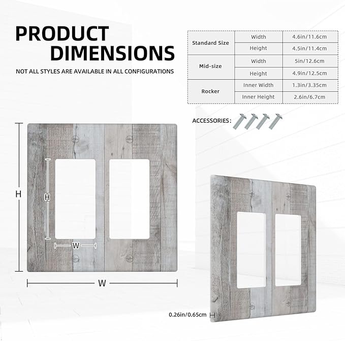 Rustic Grey Wood Shiplap 2 Gang Rocker Decora Light Switch Cover Decorative Vintage Country Outlet Covers Wall Plate Electrical Faceplate Switchcovers GFCI for Farmhouse Bathroom Bedroom Decor