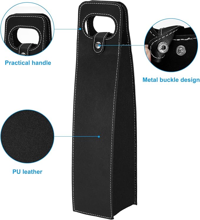 PATIKIL Wine Gift Bag, 2 Pack Wine Bag Reusable Leather Wine Tote Carrier for Wine Bottles Portable Champagne Gift Bags for Picnic Party Wedding, Black