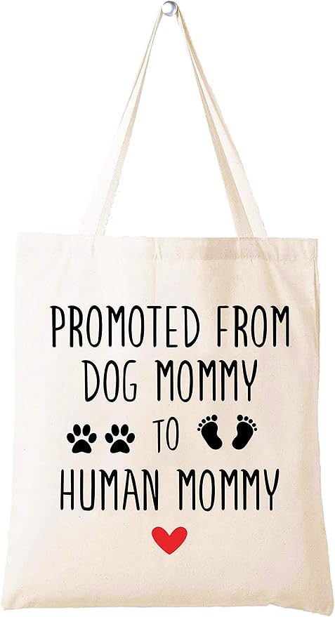 LIBIHUA Promoted From Dog Mommy to Human Mommy - Mom to Be Gift -Have a Baby Gift - Pregnancy Announcement Gift - Baby Reveal Gift for New Mom Mother - Shoulder Bag Shopping Bag Tote Bag